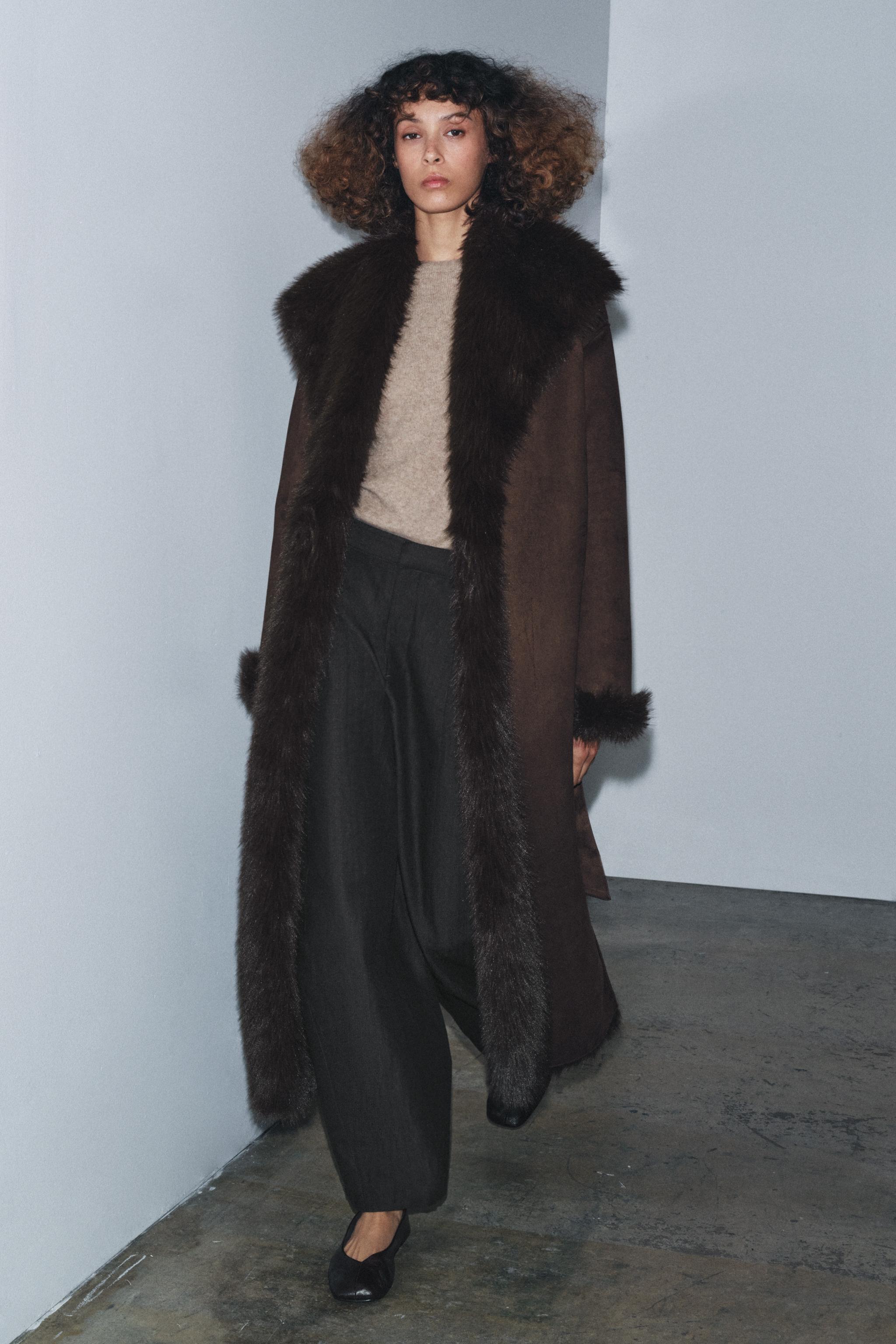 BELTED FAUX FUR COAT ZW COLLECTION